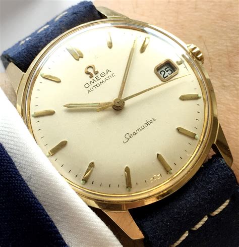 omega seamaster 18k gold vintage|vintage omega seamaster automatic date.